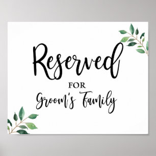 Poster Réservé pour Grooms Family Greenery Signet Mariage