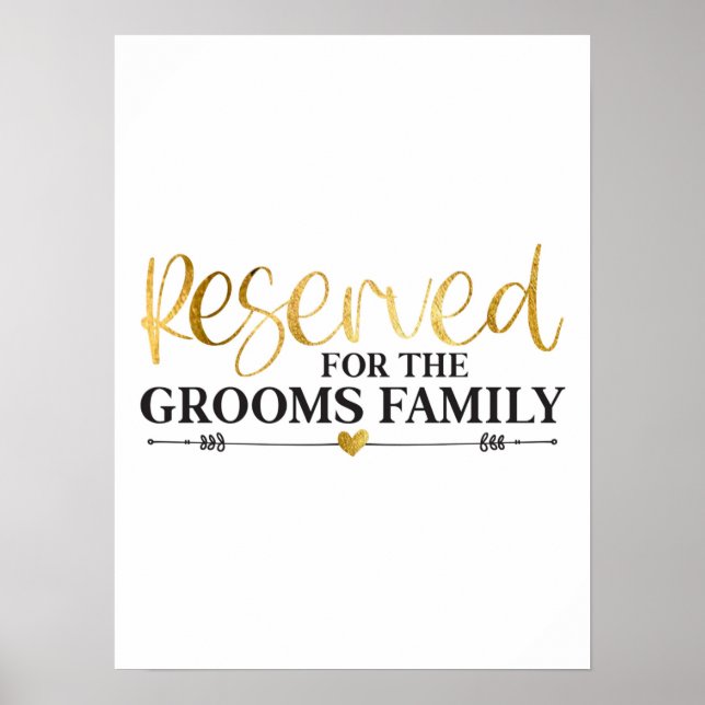 Poster Réservé Pour La Famille Grooms Mariage Or Blanc (Devant)