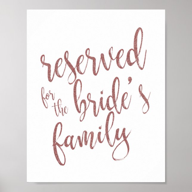 Poster Réservé pour le Rose de famille de la mariée signe (Devant)