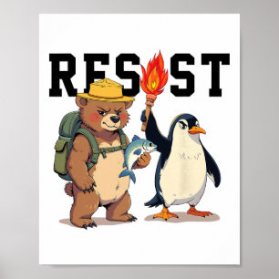 Poster Résister Ours Et Manchots Anti Trump