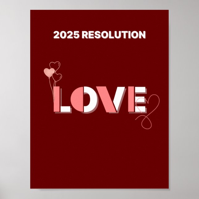 Poster RÉSOLUTION 2025 AMOUR Coeurs roses Mur art (Devant)