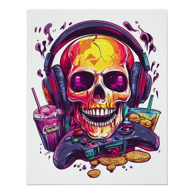 Poster Respawn Ready � Funny Gamer Skull (Devant)