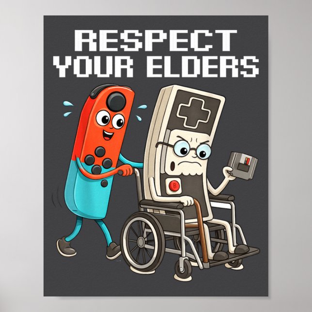 Poster Respect Your Elders Retro Gaming Funny Controller  (Devant)