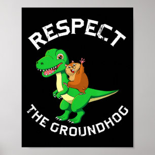 Poster Respecte la marmotte chevauchant un dinosaure Jour