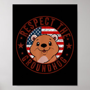 Poster Respectez Le Drapeau De La Marmotte Usa Woodchuck