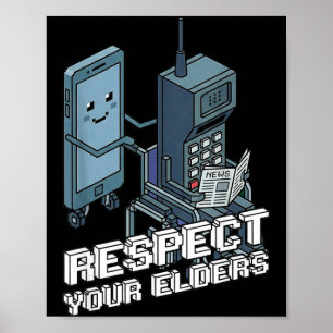 Poster Respectez vos aînés manette de jeu rétro 80s