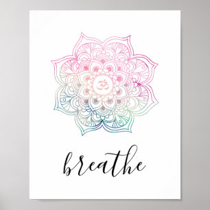 Poster Respirez la citation - yoga rose de zen de mandala