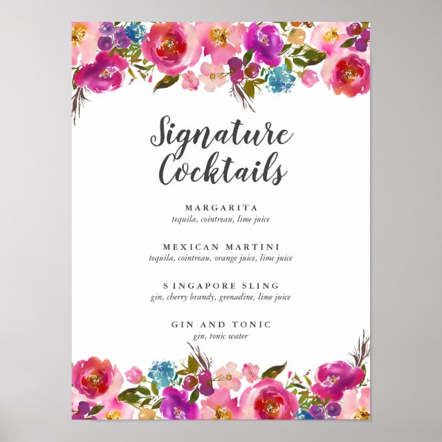 Poster Ressort | Pink Floral Signature Cocktail Menu (Devant)