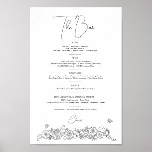 Poster Ressorts fleuris art mariage boissons menu bar