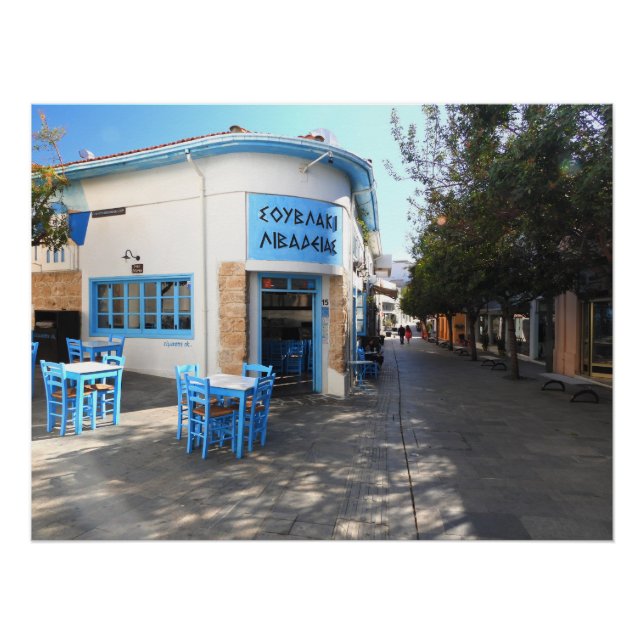 Poster Restaurant bleu et blanc dans Old Town Paphos (Devant)
