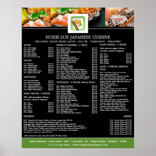 Poster Restaurant Japonais, Menu Sushi