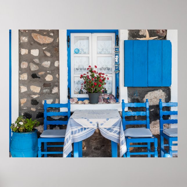 Poster Restaurant traditionnel Oia Santorini Grèce (Devant)