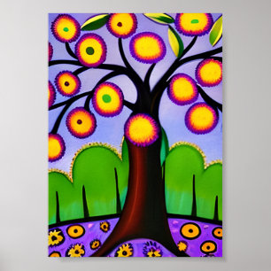 Poster Rester en contact   Arbre d'art populaire lunaire