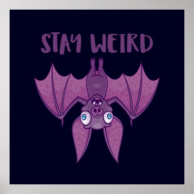 Poster Restez bizarre chauve-souris caricaturale (Devant)