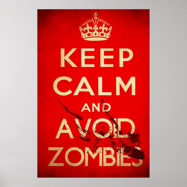 Poster Restez calme et évitez les zombies (Devant)