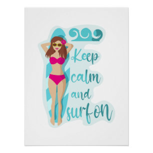 Poster Restez calme et surf sur la brunette fille Carte