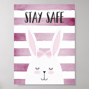 Poster Restez en sécurité Citation Drôle lapin dans les t