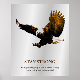 Poster Restez fort Aigle chauve Motivationnel Gris Brown