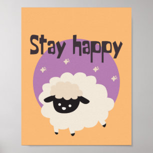 Poster Restez heureux Kawaii mignon drôle mouton blanc vi