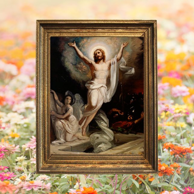 Poster Résurrection chrétienne catholique de Jésus Pâques (Religious Christian Catholic Resurrection of Jesus Christ is risen Pascha Happy Easter Poster)