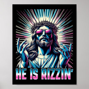 Poster Résurrection Drôle Rizz de Pâques Il Est Rizzin Jé