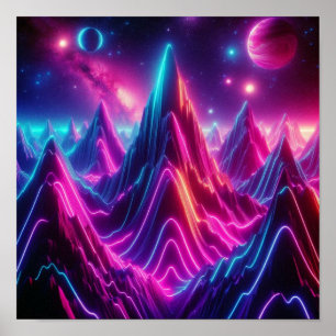 Poster Retour à l'école Neon Cosmic Mountain View