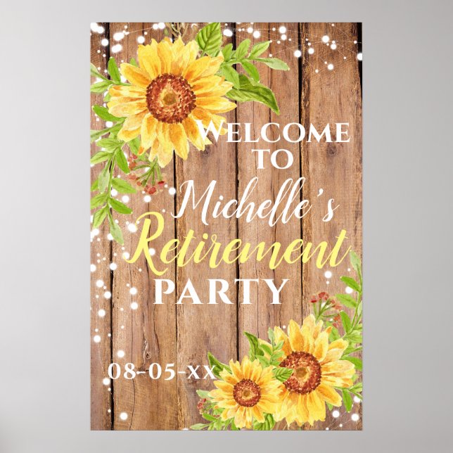 Poster Retraite Floral Tournesol Rustique Parti Bienvenue (Devant)