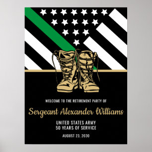 Poster Retraite militaire Ligne verte Drapeau Armée patri