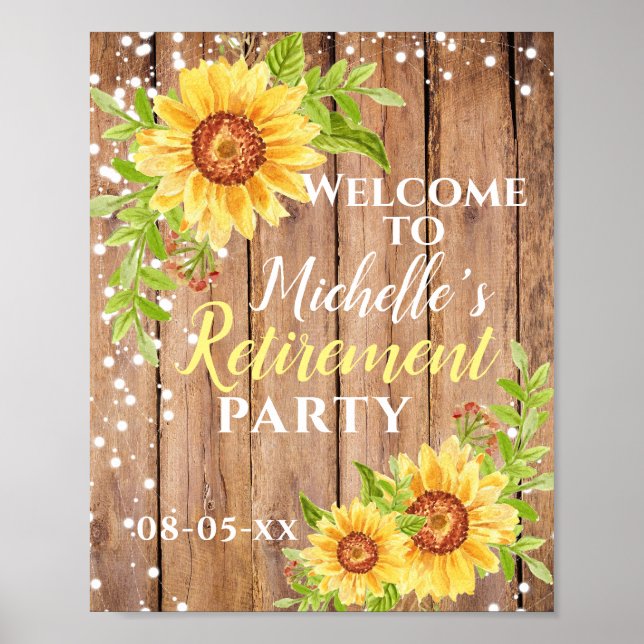 Poster Retraite Rustique Floral Sunflower Party Bienvenue (Devant)