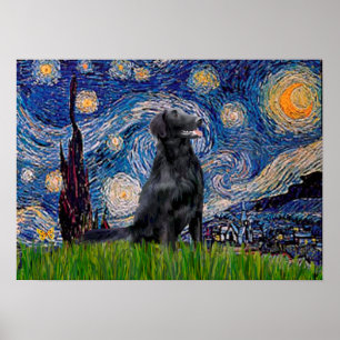 Poster Retriever à revêtement plat 1 - Nuit étoilée