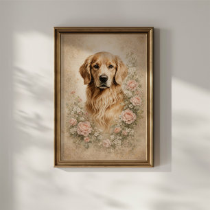 Poster Retriever doré avec des roses