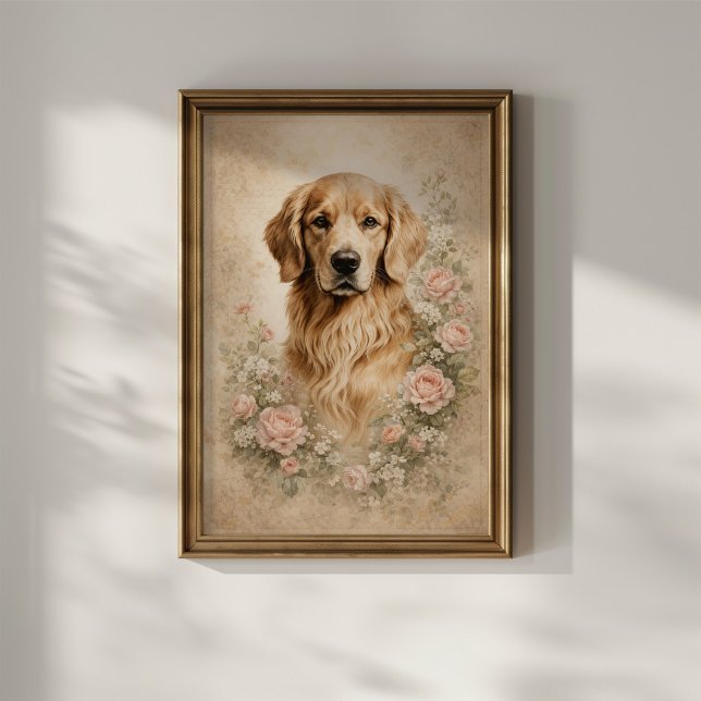 Poster Retriever doré avec des roses (Créateur téléchargé)