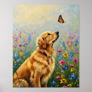 Poster Retriever doré & Papillon | Art expressif