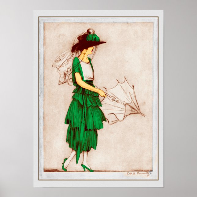 Poster Retro 1920 Dame en robe verte (Devant)