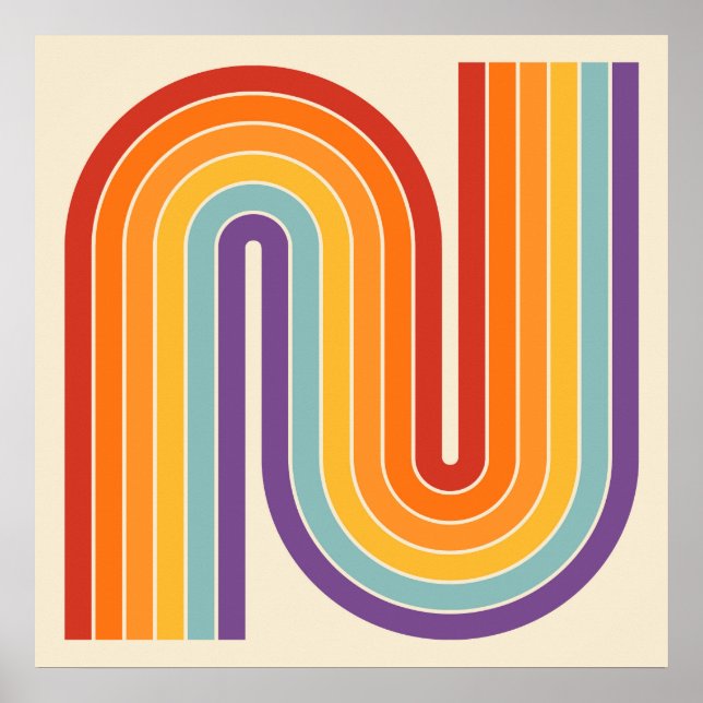 Poster Retro 1970s Style Arched Stripes Geometric Pattern (Devant)