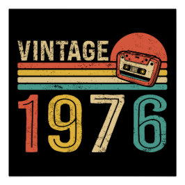 Poster Retro 1976 Birthday Music Cassette Tape 50th Bday
