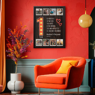 Poster Retro 1er Anniversaire Coeurs Photo personnalisée 