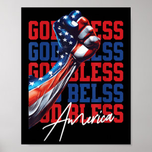 Poster Rétro 4 juillet Dieu bénisse l'Amérique Patriotiqu