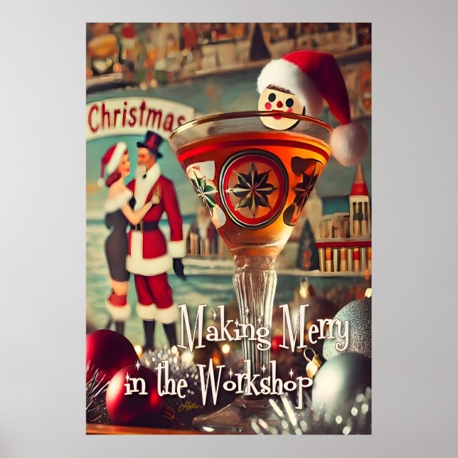 Poster Retro 50s Cocktail Making Merry Christmas Workshop (Devant)