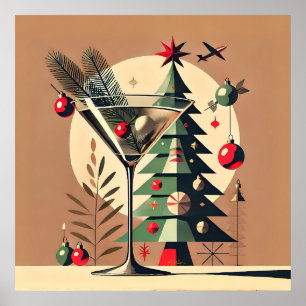 Poster Retro 50s Jet Set Noël Martini Arbre