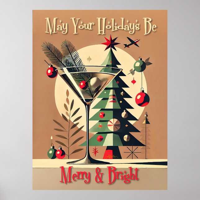 Poster Retro 50s Jet Set Noël Martini Arbre (Devant)