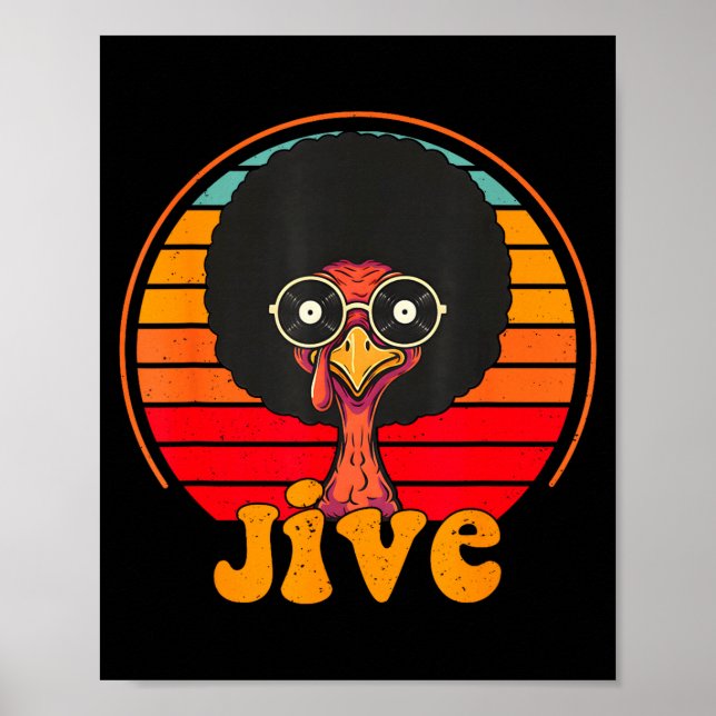 Poster Retro 70s Turkey Jive Afro Thanksgiving Family Men (Devant)