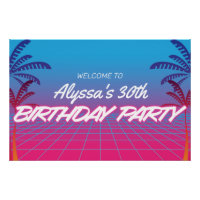 Retro 80s Theme Neon Rose Bleu Anniversaire Interd