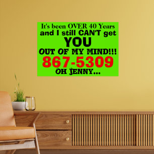 Poster Rétro 867 5309 Numéro Générique Jenny 80's Vert Ro