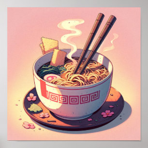 Poster Retro 90s Anime Ramen Noodle Art esthétique