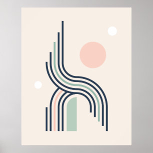 Poster Retro abstract geometric art lines arches circles