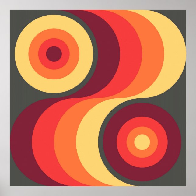 Poster Retro Abstrait Wavy Rainbow Carrés Abstrait Art (Devant)