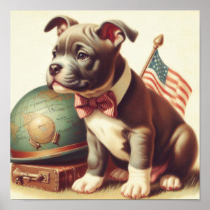 Poster Retro American Pit Bull Terrier Peinture