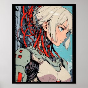 Poster Rétro anime fille androïde cybernétique futuriste 