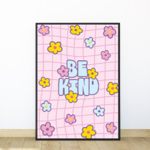 Poster Rétro Années 90 Motif de Grille Fleur Soyez Gentil